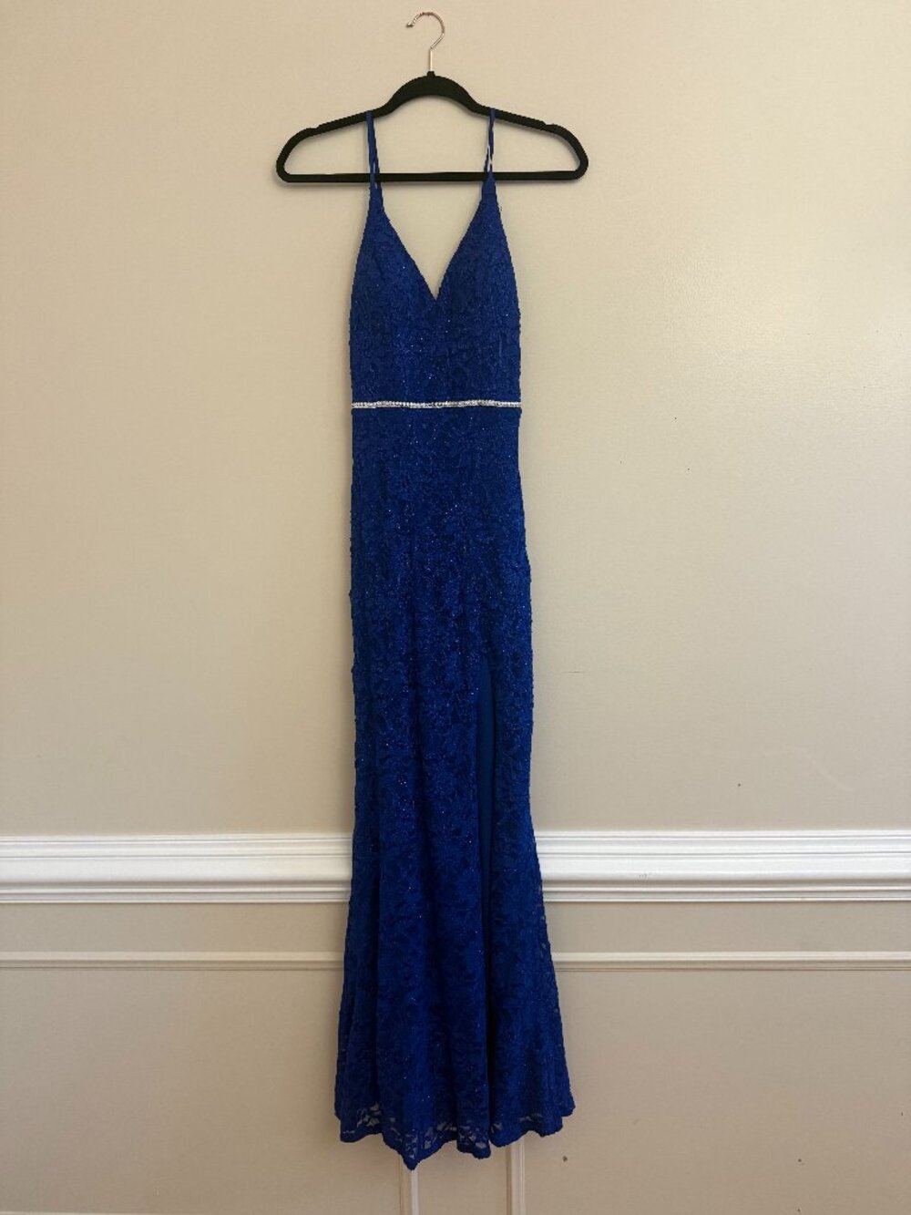 Jodi Kristopher Royal Blue Lace Prom Dress | Size 3 | Rhinestone Waist Formal Go